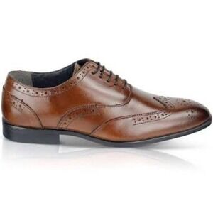 Silver Street London Mens Tan Brown Leather Wingtip Brogue Dress Shoes Size 9